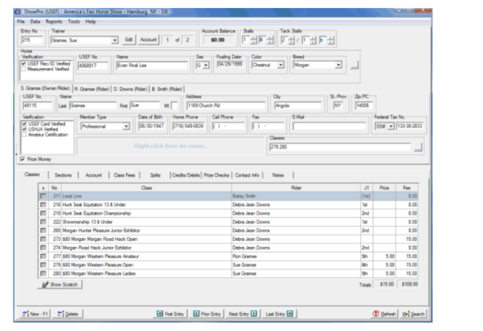screenshot of ShowPro Horse Show Software